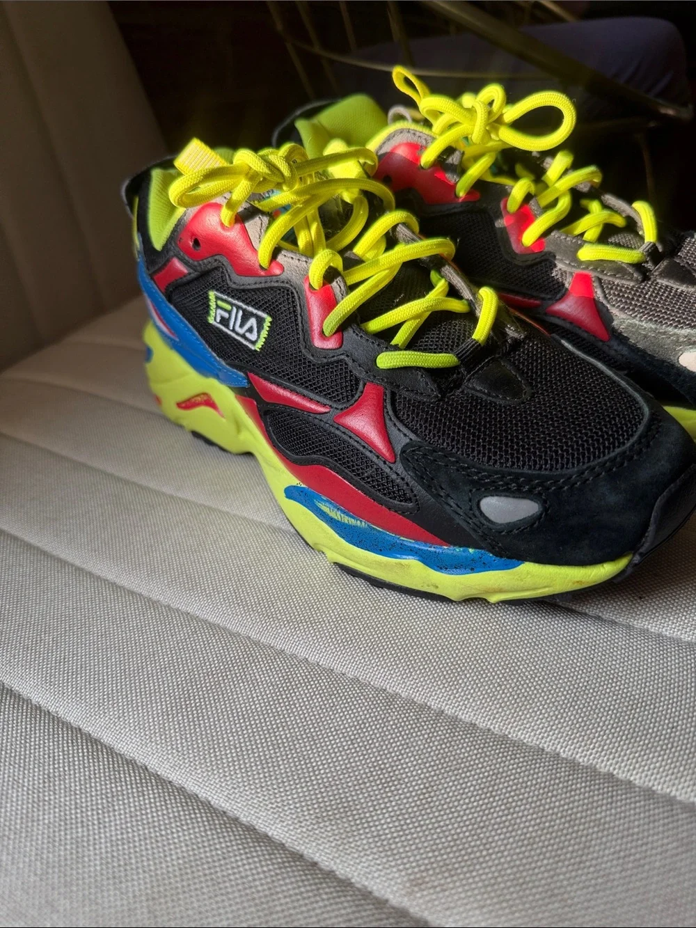 Fila Kids Black Neon Yellow Pink Blue Athletic Sneakers